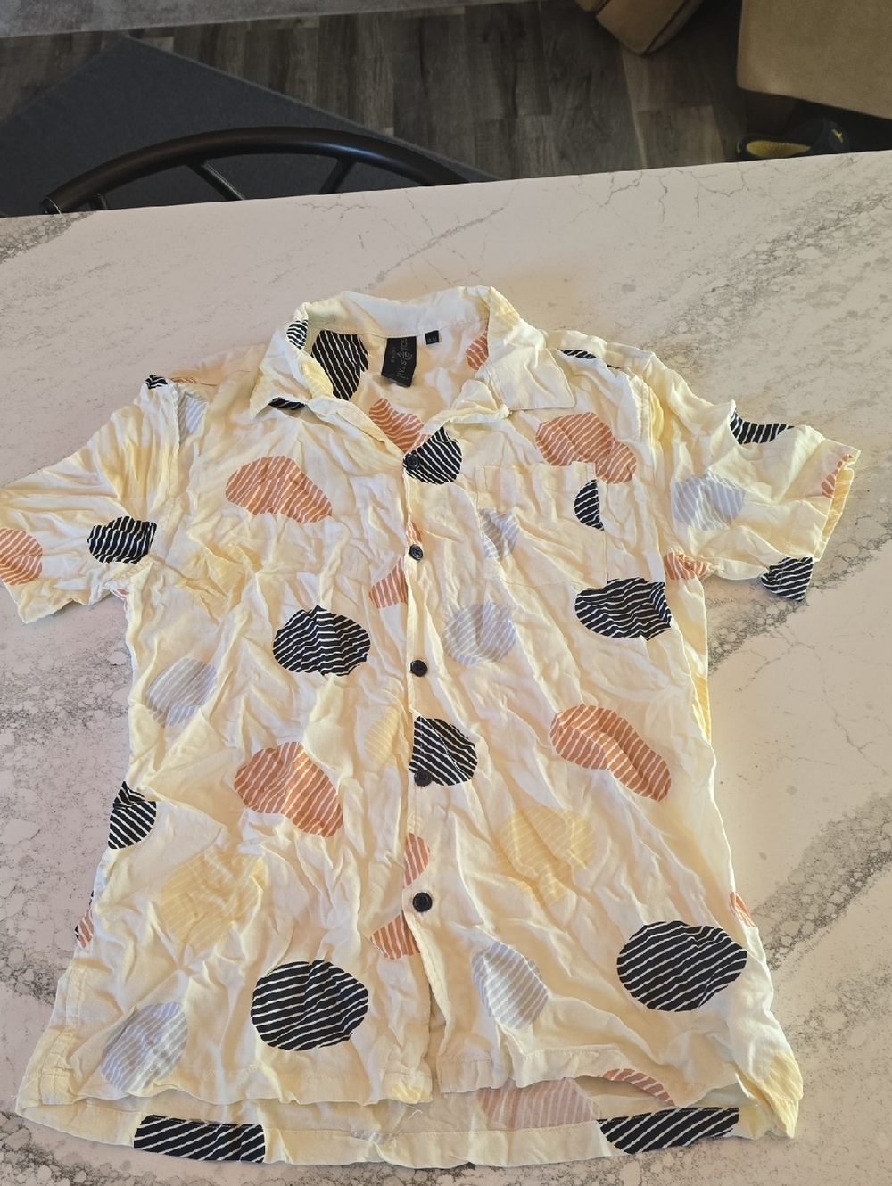 Casual Button-Up Shirt with Abstract Dots - Cream, Black & Peach
